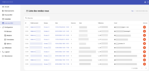 Liste des rendez-vous